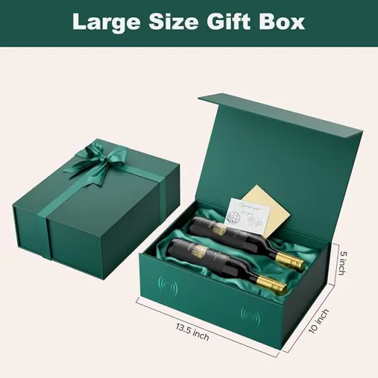 Large Green Gift Box with Lid: 2 Pack 13.5&times;10&times;5 Inches - Strong Magnetic Closure for Christmas Birthdays Holiday Gifts &ndash; Perfect for Couples Friends Family {2}