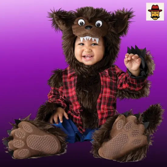 Baby's Wee Werewolf Costume with Tail Booties and Hood Halloween {3}