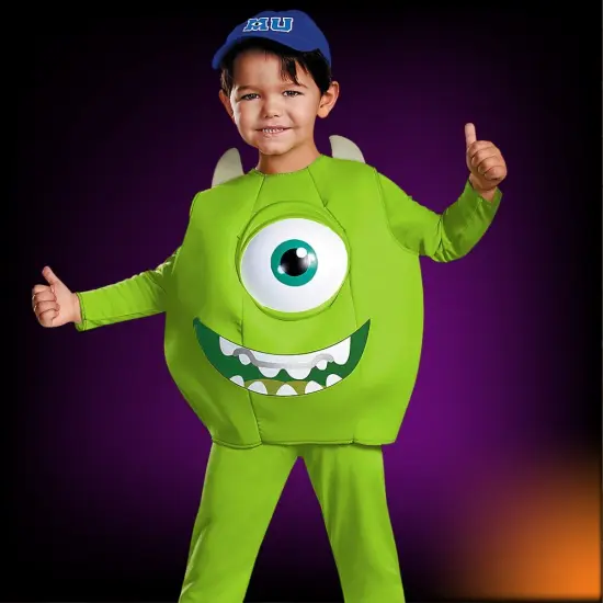 Deluxe Toddler Mike Wazowski Green Costume, Jumpsuit with Foam Mike Face Overlay {4}