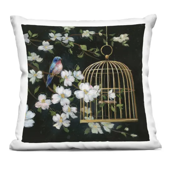 Stupell Industries Evening Song Birdcage over Black Indoor Pillow, 18 x 7 x 18 {1}