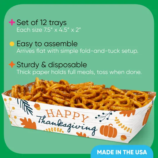 Big Dot of Happiness Happy Thanksgiving Paper Food Trays, Disposable Food Boats Double-Sided Meal Holders for Nachos, Hot Dogs, French Fries - 12 Ct {4}
