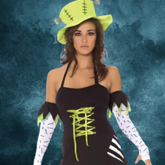 Womens Monster Halloween Costume with Dress Gloves Hat and Accessories {5}