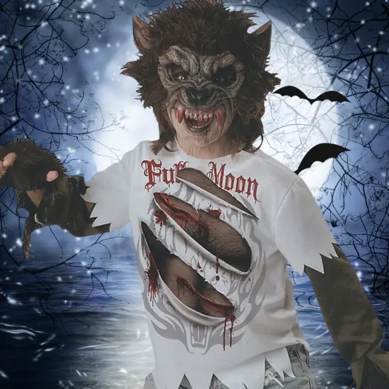 Boys Werewolf Costume with Mask and Gloves for Halloween Dress Up White/Brown {6}