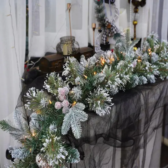 6 Feet - Christmas Garland, Snowy Garland, White Lights 50, Decorated {3}