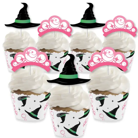 Big Dot of Happiness Witch Cupcake Decoration Kit, Good Pink and Green Birthday or Witch Halloween Party Cupcake Wrappers and Treat Picks - Set of 24 {1}