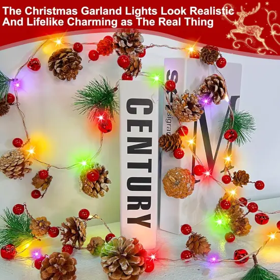 Christmas Garland with Warm White & Colored Lights, 7 Ft 20 LED Pinecone String Lights {5}