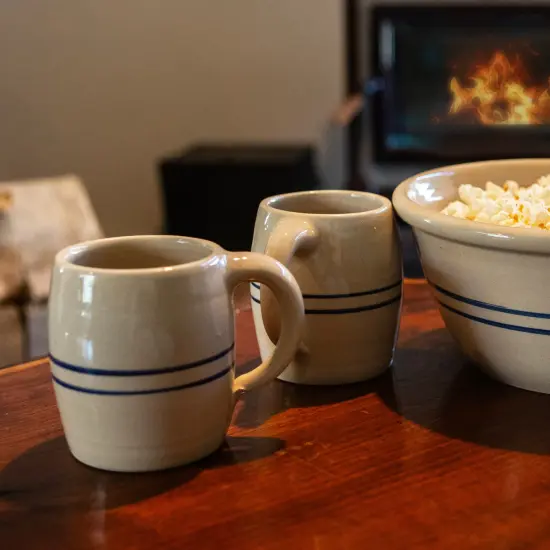 Martinez Pottery Stoneware Drinking Mug Heritage Blue Stripe Round {4}