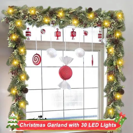 6 Ft Christmas Garland, Pre-Lit Christmas Garland - Artificial Garland with 30 LED Lights {4}