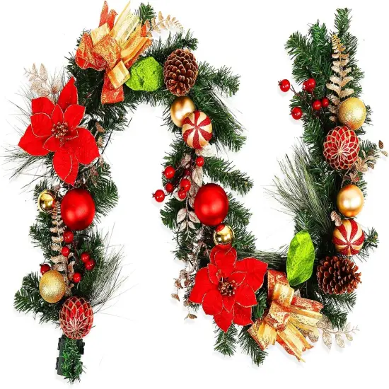 6 feet Pre-Lit Christmas Garland with Lights for Mantle, Lighted Battery Operated Xmas Garland {6}