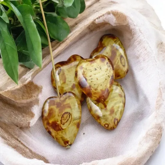 *10* 16x15mm Mottled Beige Opal Travertine Heart Beads {5}