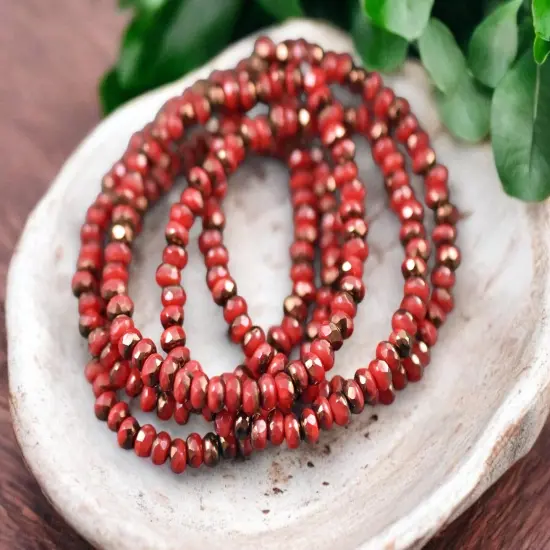 *50* 2x3mm Bronze Washed Burnt Red Orange Faceted Micro Spacer Beads {1}