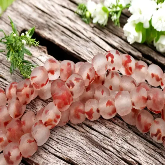 13-15mm Blended Red Crystal African Recycled Glass Beads (10" Strand) {1}