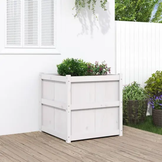 vidaXL Garden Planter White 27.6"x27.6"x27.6" Solid Wood Pine {1}