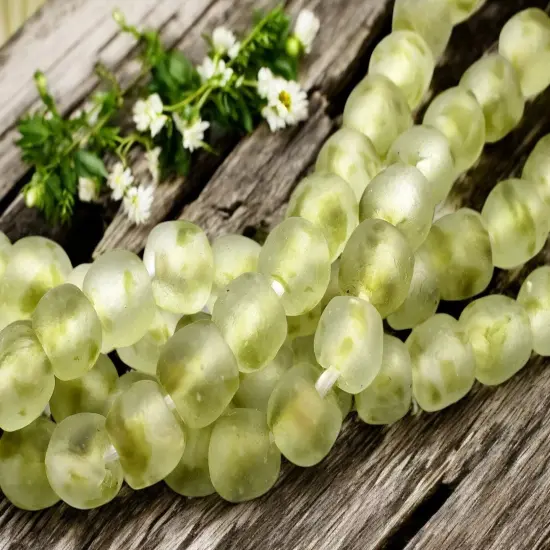 13-15mm Blended Olive Crystal African Recycled Glass Beads (10" Strand) {3}