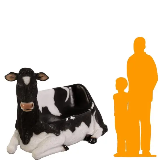 Holstein Cow Bench Life Size Statue {2}