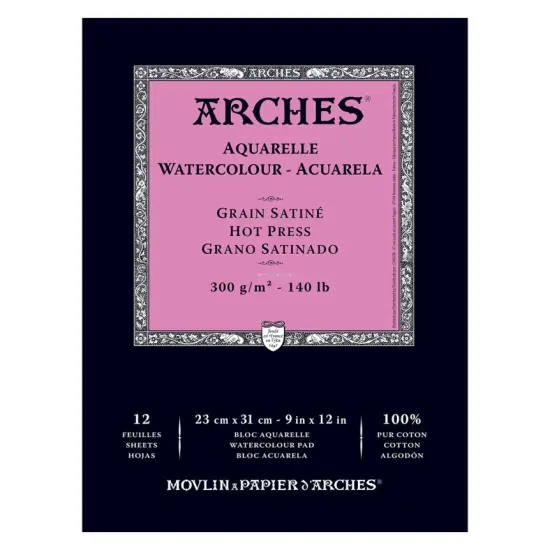 Arches Watercolor Paper 140 lb. Hot Press 12 Sheet Pad 9x12" {1}