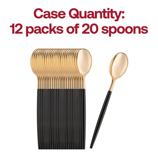Gold with Black Handle Moderno Disposable Plastic Dinner Spoons (240 Spoons) {5}