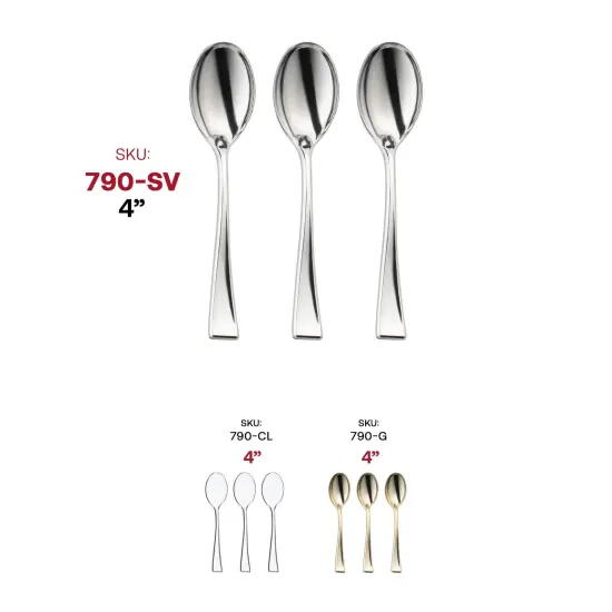 Shiny Metallic Silver Mini Plastic Disposable Tasting Spoons (960 Spoons) {6}