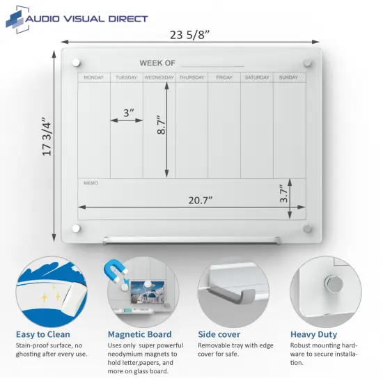 Audio-Visual Direct Magnetic Glass Weekly Calendar & Planner Dry-Erase Board Set White {6}