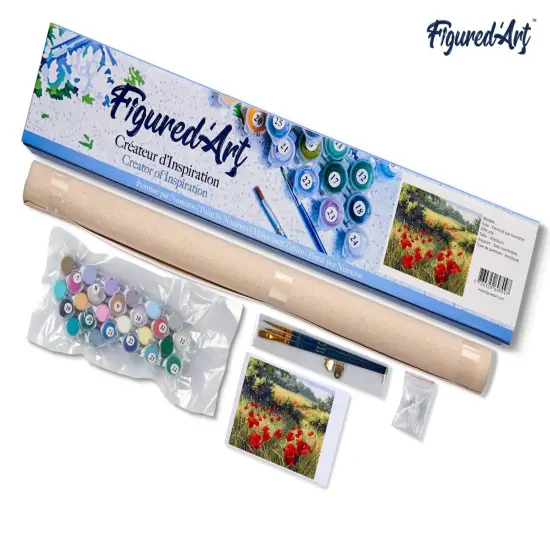 Figured'Art Paint by Numbers Kit for Adults Field of Poppies in the countryside 16"x20" - Craft Art Painting DIY Kit Rolled Canvas without frame {5}