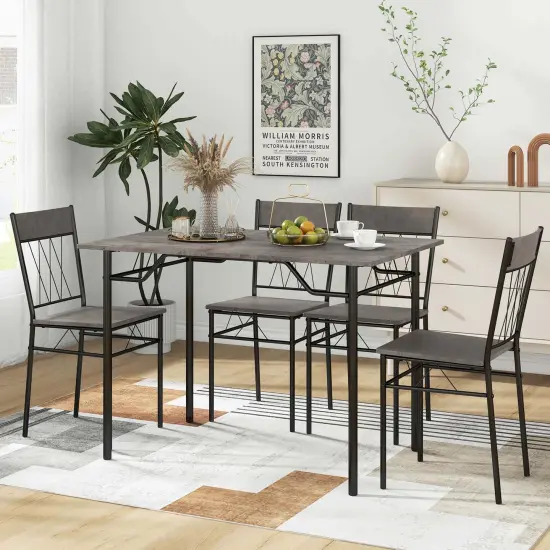 Costway 5PCS Dining Table Set for 4 Rectangular Kitchen Table & 4 Chairs with Metal Frame Cement Gray/Black {4}
