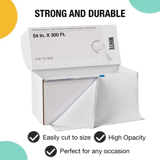  Party Solids 54" x 300' Plastic Table Cover Roll with Slide Cutter &ndash; Cut-to-Size Dispenser Box &ndash; Makes Up to 36 Disposable 8' Rectangle Tablecloths by Exquisite White {3}