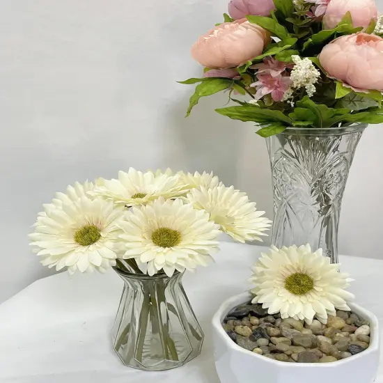 10PCS Artificial Daisy Artificial Flowers Gerbera Daisy Silk Flowers Faux Daisy Faux Flower for Party Home Kitchen Garden Wedding Decor(Cream White) {2}