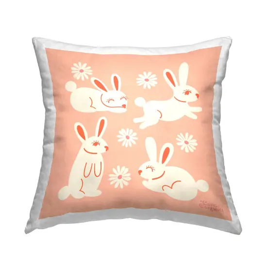 Bunnies & Daisies Pattern Design by Carrie Cantwell Throw Pillow  {1}