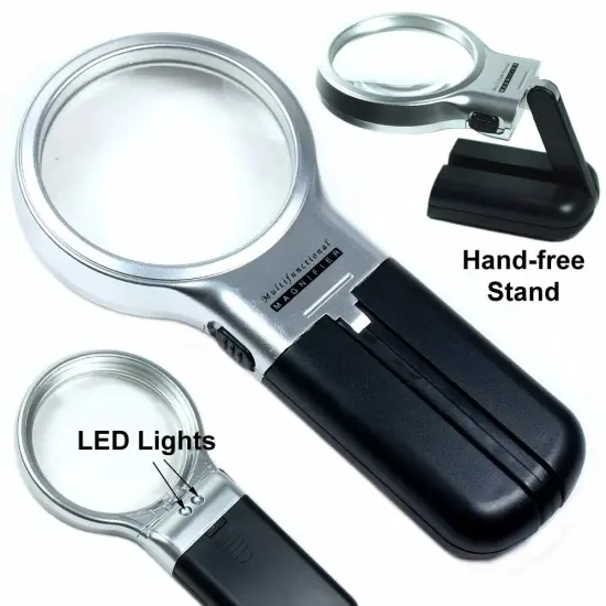 Kitcheniva 3X Illuminated Magnifier 3" Lighted Magnifying Glass LED Folding Stand {3}