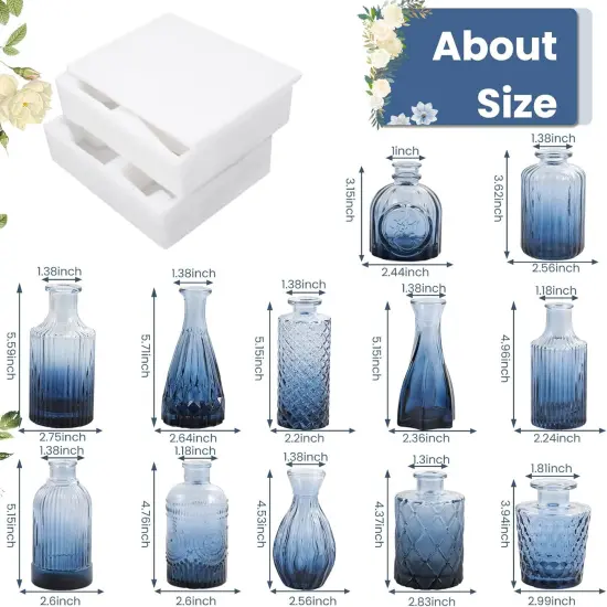 12pcs Glass Bud Vases Set - Mini Vintage Vases for Flowers Black {7}