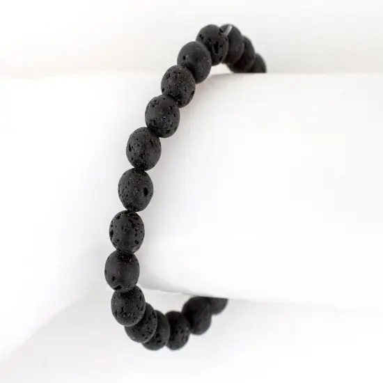 The Bead Chest Natural Lava Stretch Bracelet Black Round Stone {3}