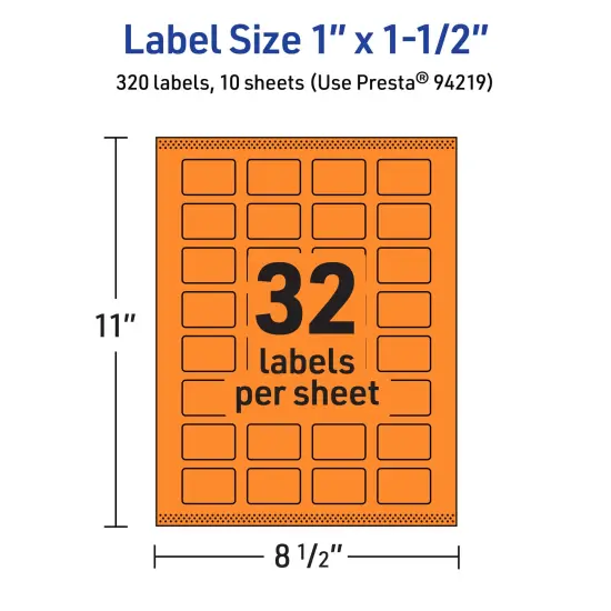 Avery Bright Orange Paper Labels, 1" x 1.5" Rectangle {5}