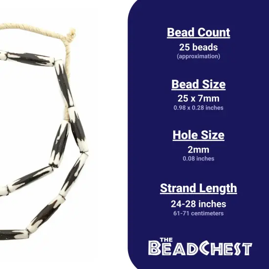 The Bead Chest Batik Bone Beads - Full Strand of Fair Trade African Beads (Tube, Zig-Zag #2 Design) {4}