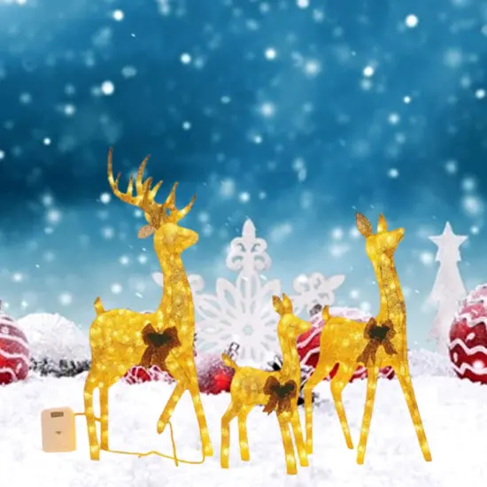 Champagne Cotton Thread Set of Three Deer 60", 48" & 32" Holiday Decor {2}