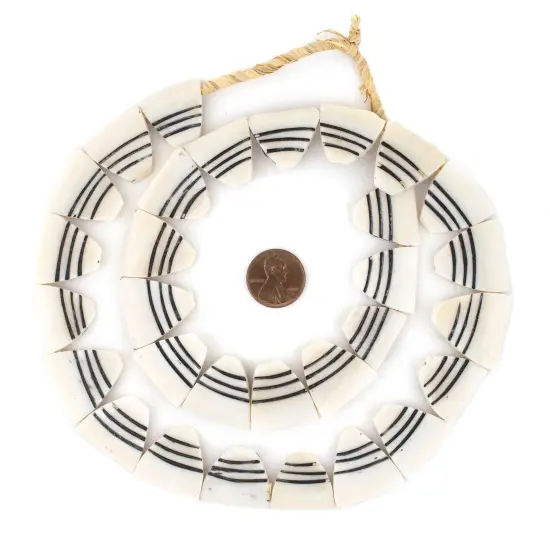 The Bead Chest White Carved Triangular Batik Bone Beads Small 5mm Kenya African Black and White Triangle Large Hole 29 Inch Strand Handmade {2}