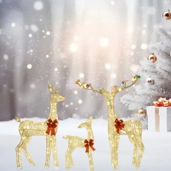 Christmas Yard Reindeer Set with Prelit Iridescent PVC Body Design 52"+46"+29" {2}