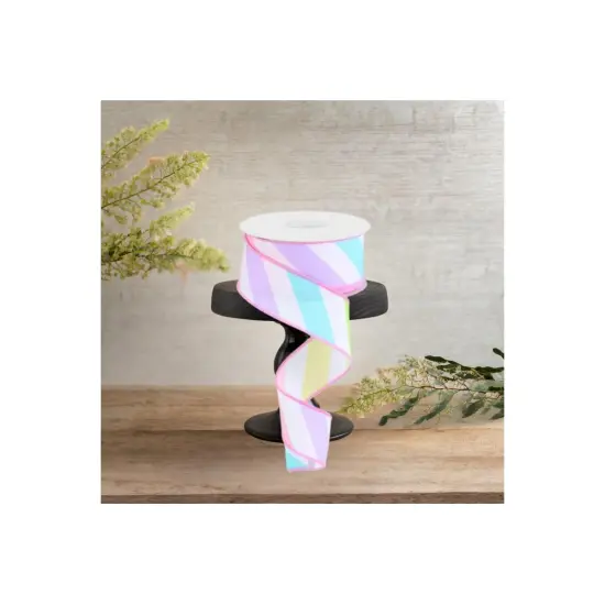 1.5" Large Multi Diagonal Stripe Ribbon: White (10 Yards) {3}