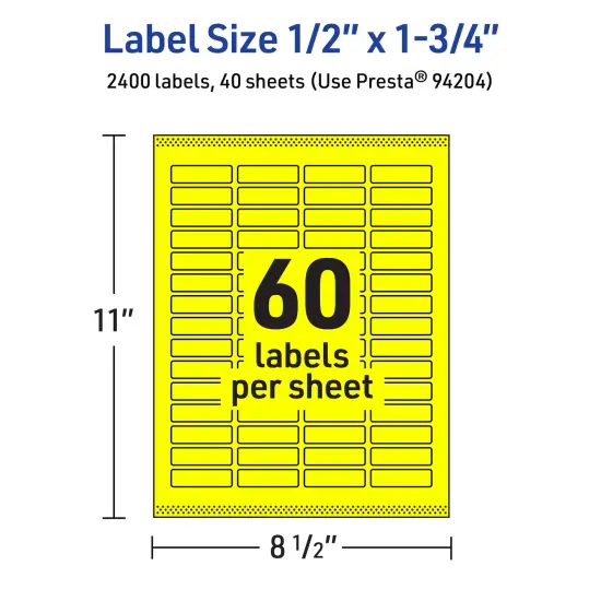 Avery Neon Yellow Paper Labels, 0.5" x 1.75" Rectangle {5}