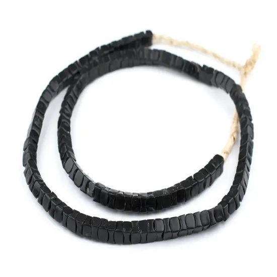 The Bead Chest Rare Black Square Snake Beads Long Strand 7mm Nigeria African Interlocking Glass 36 Inch Strand Handmade {3}