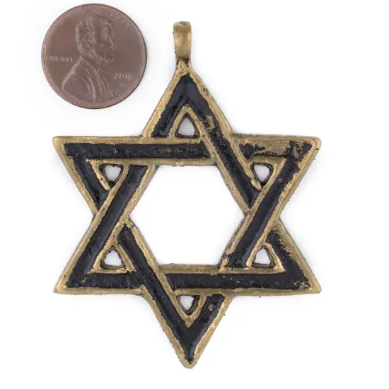 The Bead Chest Brass Star of David Pendant (48x62mm), Ethnic & Rustic Judaica Jewelry Supply {2}