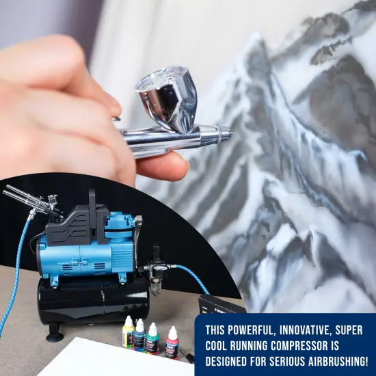 Master Airbrush 1/5 HP Super Cool Runner Dual Fan Tank Air Compressor Kit Model TC-426 - Professional Single-Piston, Regulator Water Trap, Holder {5}