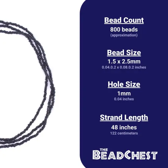 The Bead Chest Black Java Glass Seed Beads (2.5mm, 48" Strand) {4}