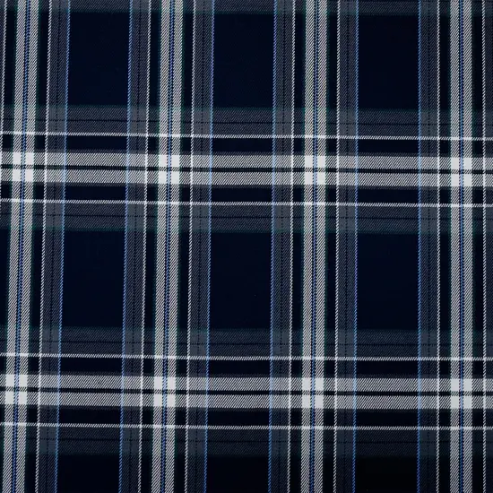 Dark Navy Blue-White-Multi Poly-Wool Plaid Twill Suiting Woven Fabric By the Yard {4}