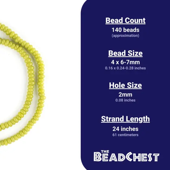 The Bead Chest Lime Green Glass Donut Beads - 24 Inch Strand of Indonesian Rondelle Java Glass Beads for Crafts & Jewelry Making {4}