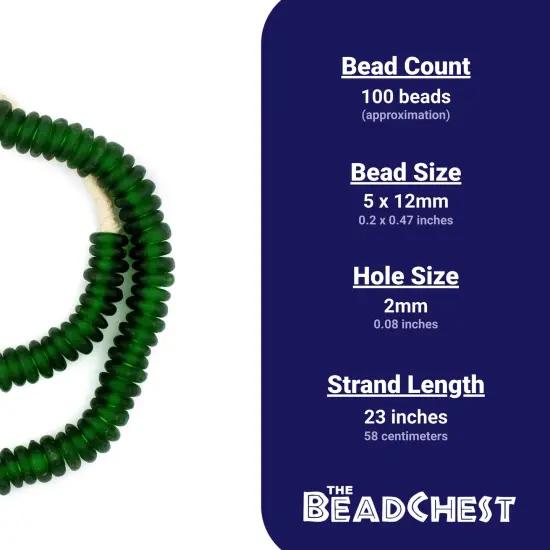The Bead Chest African Disk Recycled Glass Beads - Full Strand of Eco-Friendly Ghanaian Rondelle Beads (Green) {4}