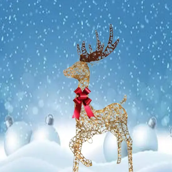 Festive LED White Reindeer with Sleigh Holiday Display 19.69 x 7.28 x 16.14 in {1}