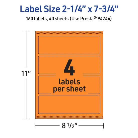 Avery Bright Orange Paper Labels, 2.25" x 7.75" Rectangle {5}