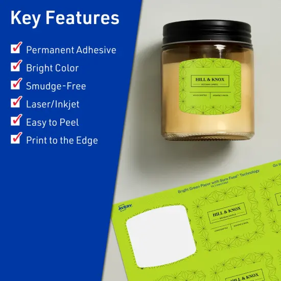 Avery Bright Green Paper Labels, 2" x 2-3/16" Arched Square {2}