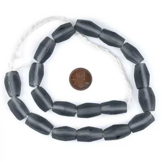 The Bead Chest Charcoal Grey Faceted Cylinder Java Recycled Glass Beads (20x12mm) {2}