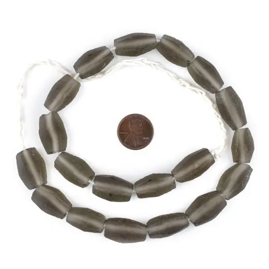 The Bead Chest Groundhog Grey Faceted Cylinder Java Recycled Glass Beads (20x12mm) {2}